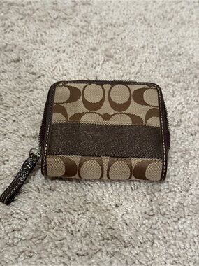Coach Brown Signature Canvas Zip Card Case